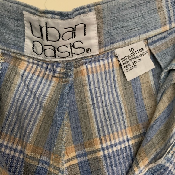 High-waisted blue plaid summer shorts - Picture 4 of 4